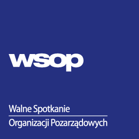 Logotyp Walnego Spotkania Organizacji Pozarządowych - na granatowym tle napis wsop